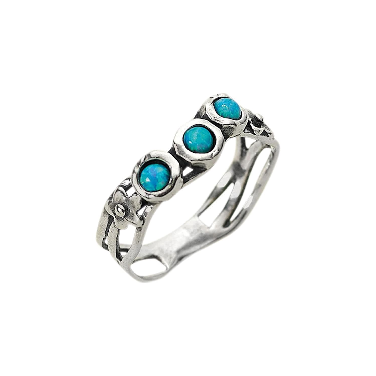Unique Double Opal with Cubic Zirconia .925 Sterling Silver Ring Sizes 5-10