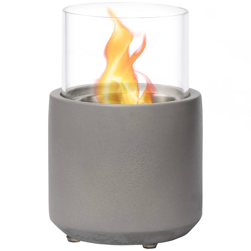 Tabletop Fireplace, Mini Concrete Ethanol Fire Bowl with Lid, Burns up with Liquid Alcohol and Solid Tablet Alcohol - LIGHT GREY