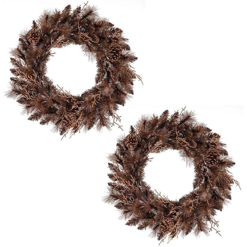 Costway 1/2 PCS 24" Pre-lit Christmas Wreath Front Door Artificial