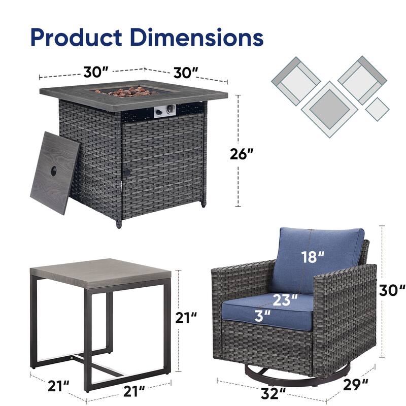 26 In Fire Pit Table with Patio Swivel Chairs Table