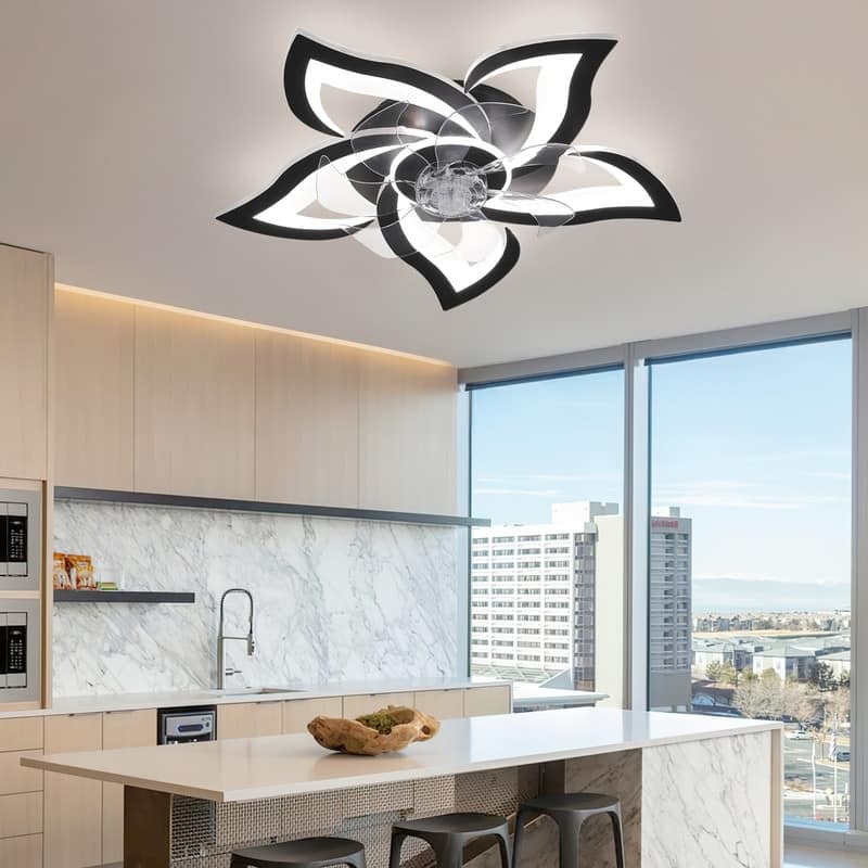 Dimmable 7 Blade Modern Ceiling Fan with Lights and Remote, 6 Speed Reversible Blades with Timing