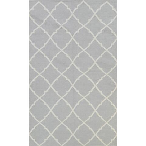 Grey Modern Trellis Durrie Kilim Oriental Wool Area Rug Hand-woven - 5'0" x 8'0"