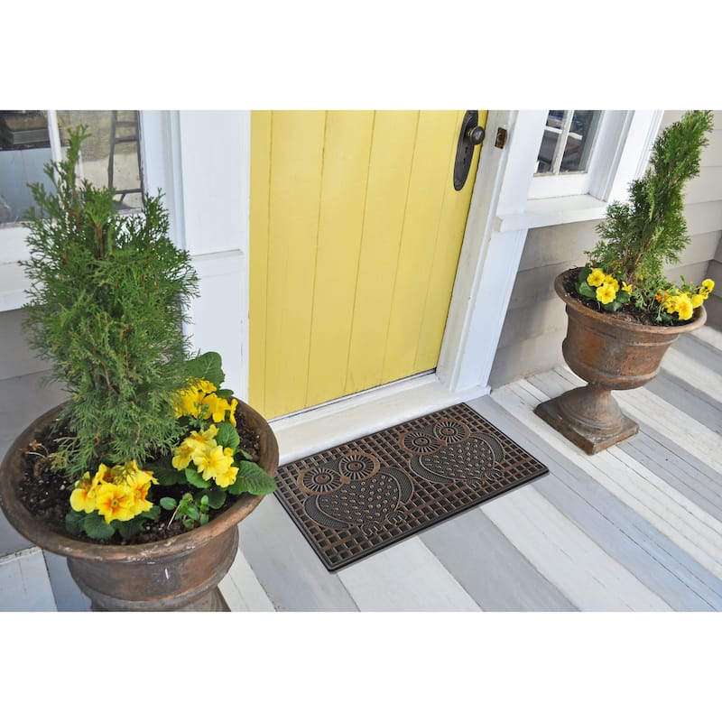 A1 Home Collections Rubber Pin 'Twin Owls' Doormat 18"X30",Fun Designed Floor Door Mats