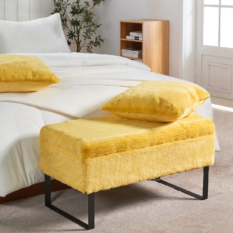 Heavy FauxFur Storage Ottoman with 2 Pillow Set