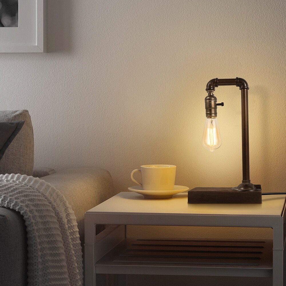 Retro Vintage Table Lamp, Industrial Steam Punk Lamp with Wood