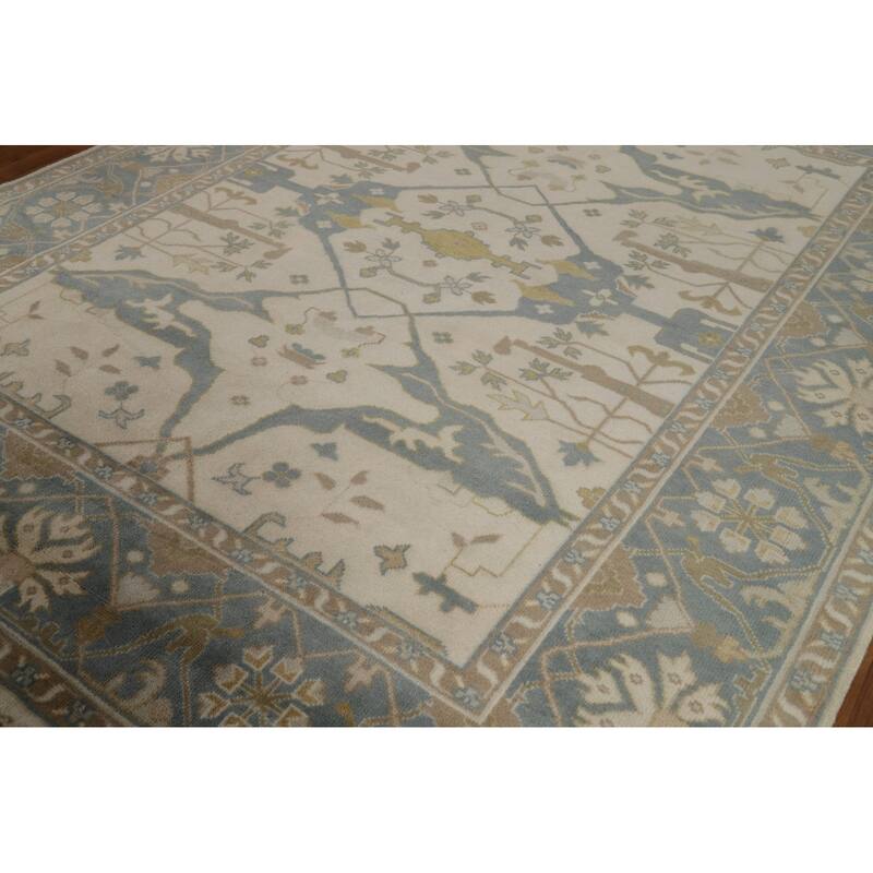 Ivory Oushak Indian Area Rug Handmade Wool Carpet - 8'1"x 9'10"