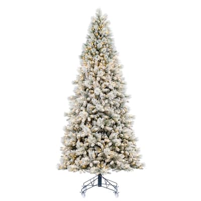 Vickerman 10' x 56" Flocked Jackson Pine Artificial Pre-Lit Christmas Tree, Dura-Lit® Warm White Mini Lights.