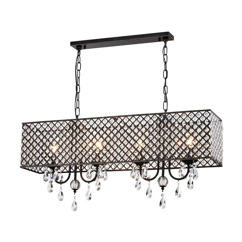 Antique Copper Metal 4-Light Chandelier with Crystals