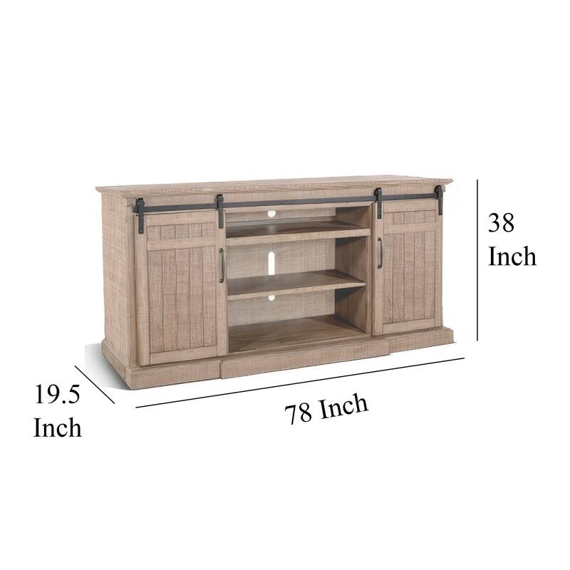 Desy TV Media Console w Fireplace Option, Barn Doors, 78 Inch Brown