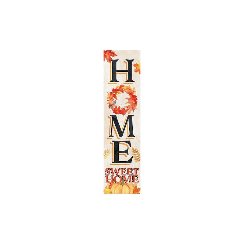 HomeRoots 36" Black Off White And Orange Solid Wood Home Sweet Leaves Porch Sign