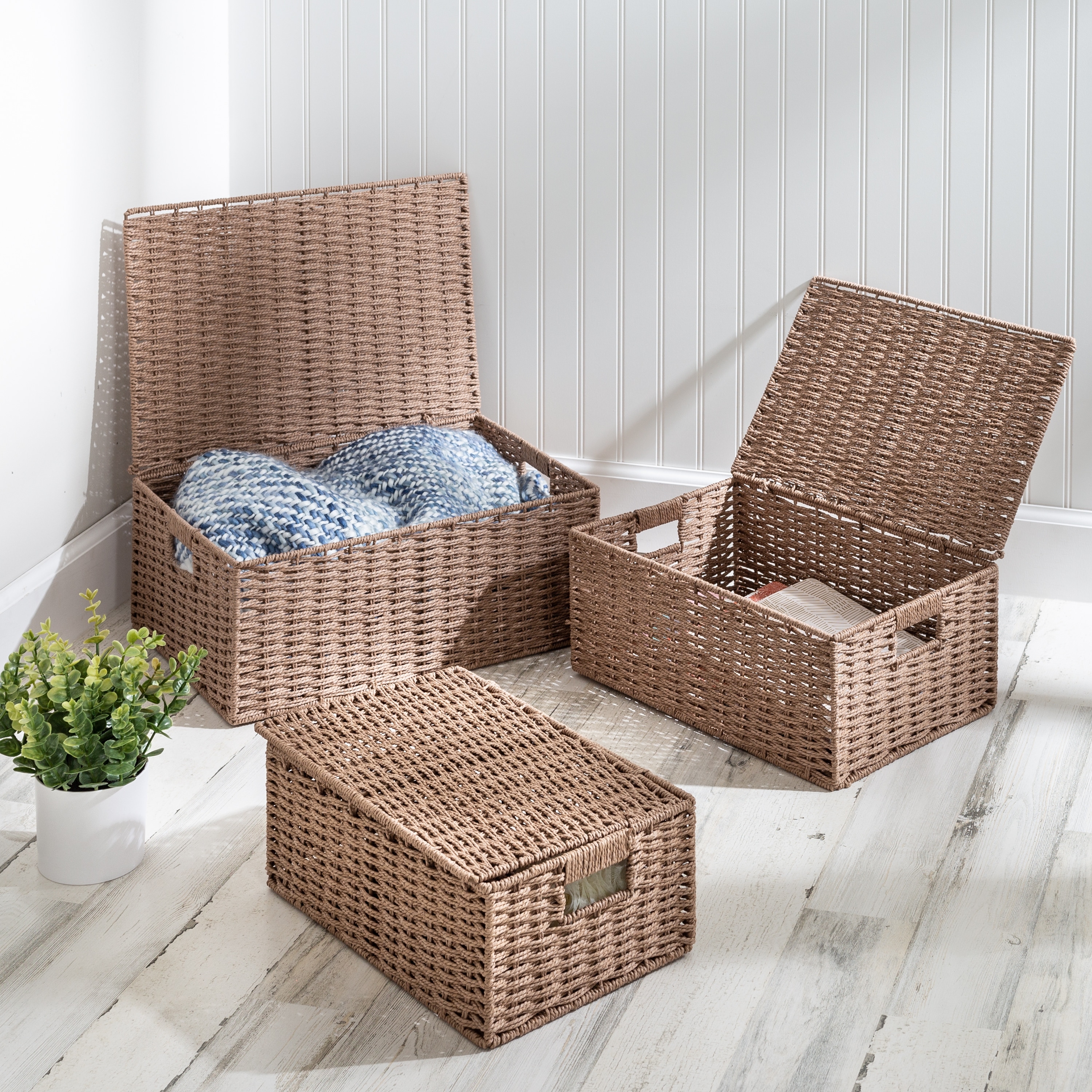 Buy Wholesale China 3-pack Cotton Rope Cube Shelf Storage Baskets