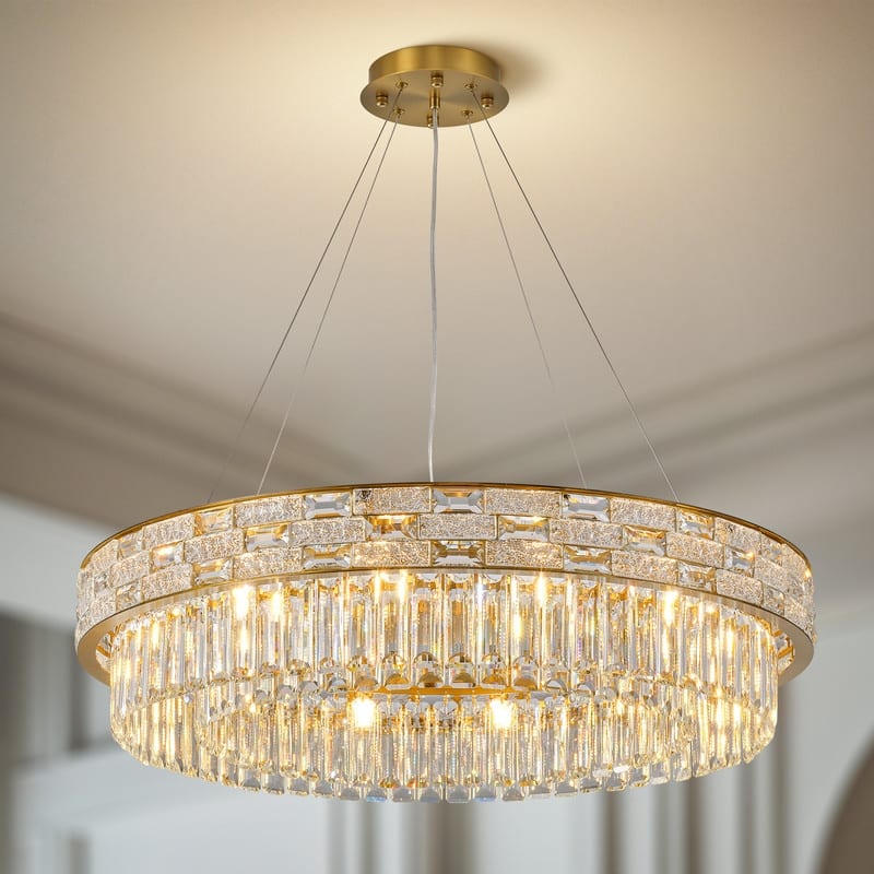 KAYLA Crystal Chandelier - Large K9 Crystal Pendant Light for High Ceilings, Entryway, Foyer, Dining Room & Living Room - 31.5in
