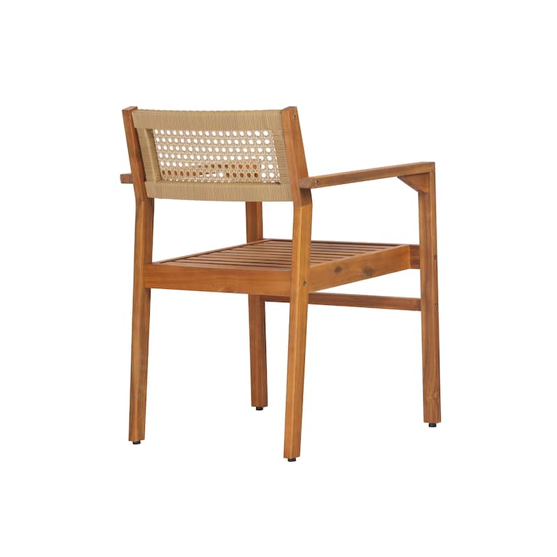 Christopher Knight Home - Modern Outdoor & Indoor Acacia Wood Dining Chairs Set with Wicker Backrest and Armrests