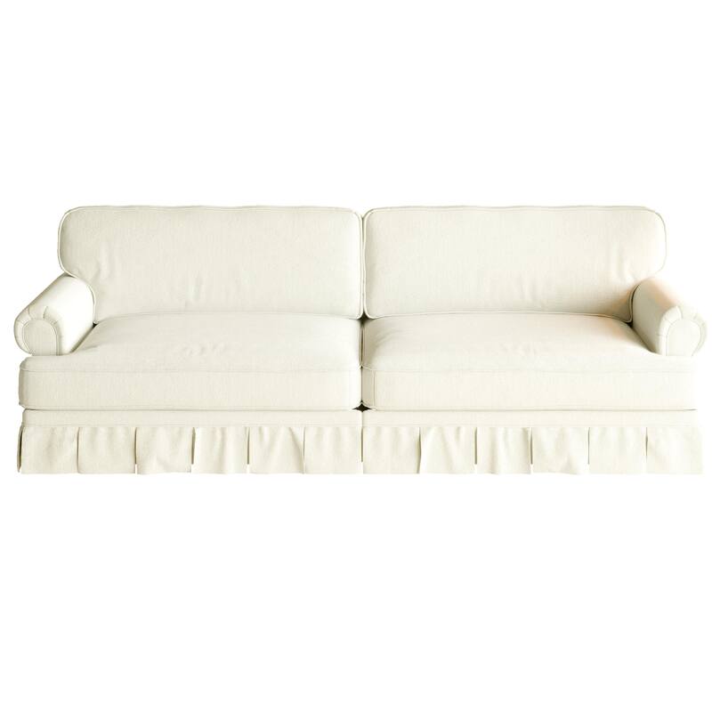 Luxuriously Sofa for Living Room, Chenille Sectional Couch with Pleated Skirt Design, Traditional Rolled Arms Deep Seat Couches