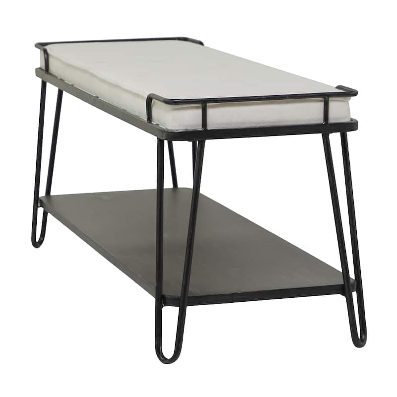 Metal Single Shelf Home Bench with White Upholstered Seat - Black - Roche River Decor