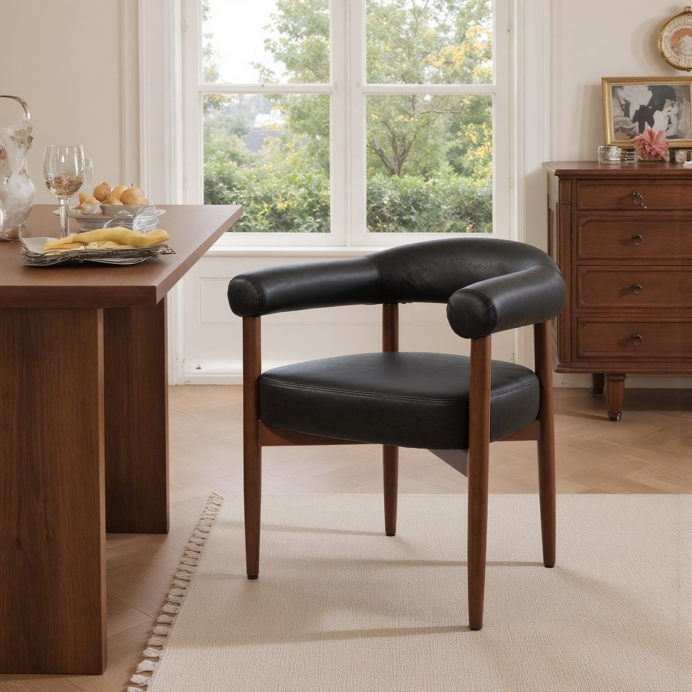 Mid Century Modern Upholstered Dining Chair, Open-Back Accent Chair Set of 2