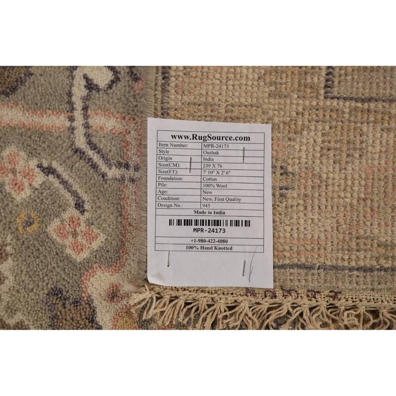 Oushak Indian Runner Rug Hand-Knotted Transitional Wool Carpet - 2'6"x 7'10"