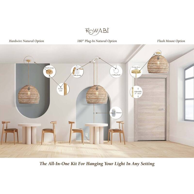 Santana Brown Rattan Pendant Light – Large Handwoven Ceiling Light Fixture for Living Room, Kitchen in Boho & Coastal Style