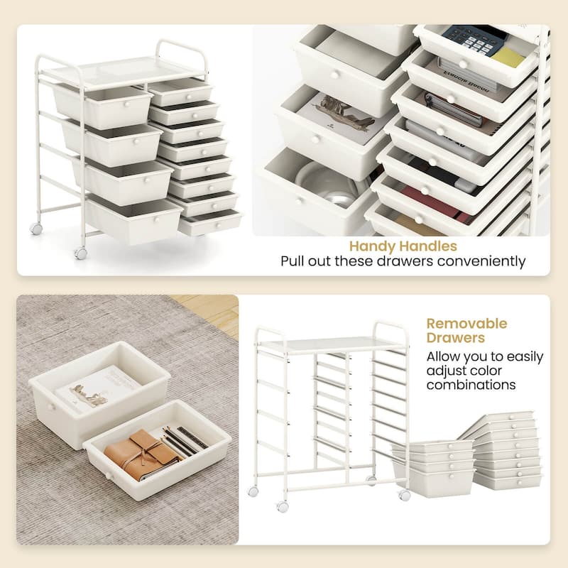 Costway 15 Drawer Rolling Storage Cart Tools Scrapbook Paper Office - See Details