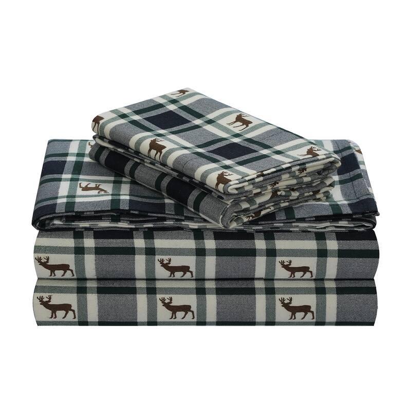 Feather & Stitch Cotton Flannel Sheets Set 4 Piece Bed Sheets Heavy Weight Bedding