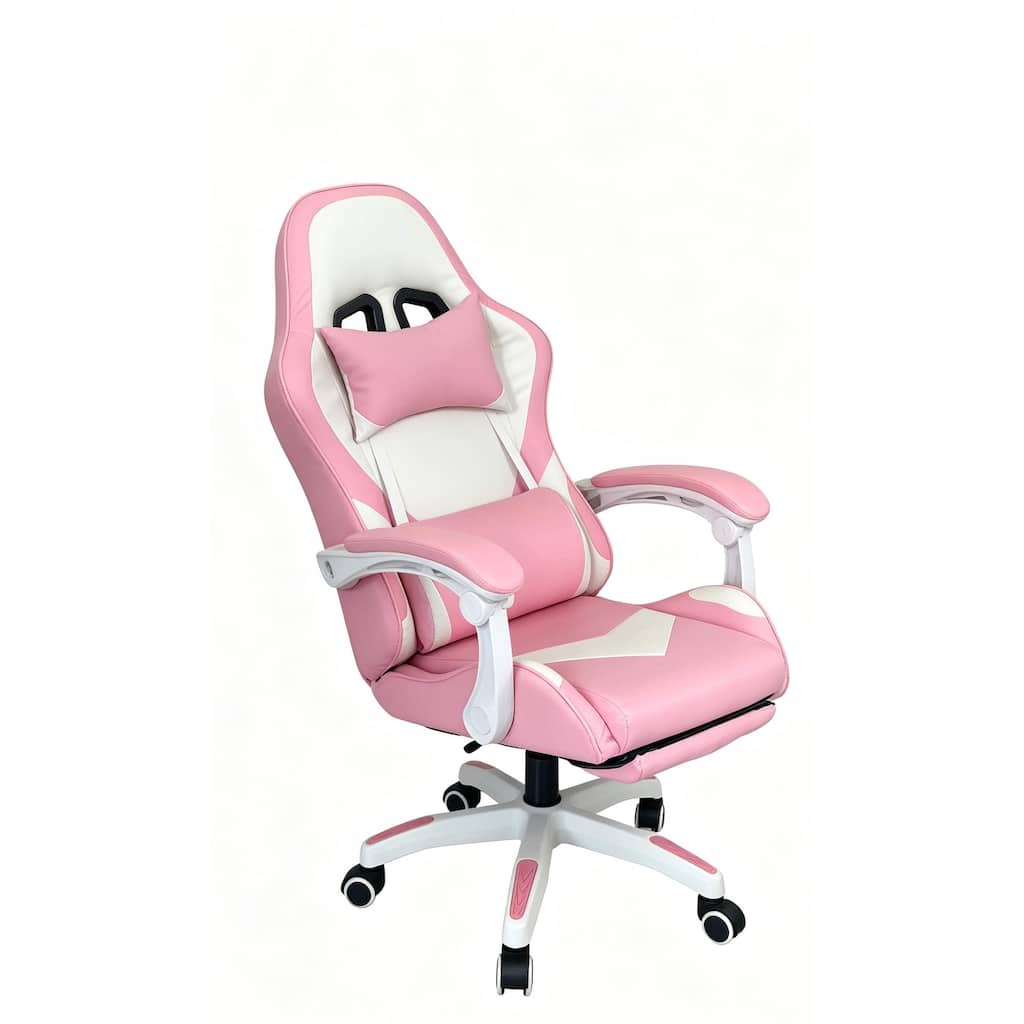 Big & Tall Ergonomic Gaming Chair w/ Foot Rest, Pink/White Desk Chair