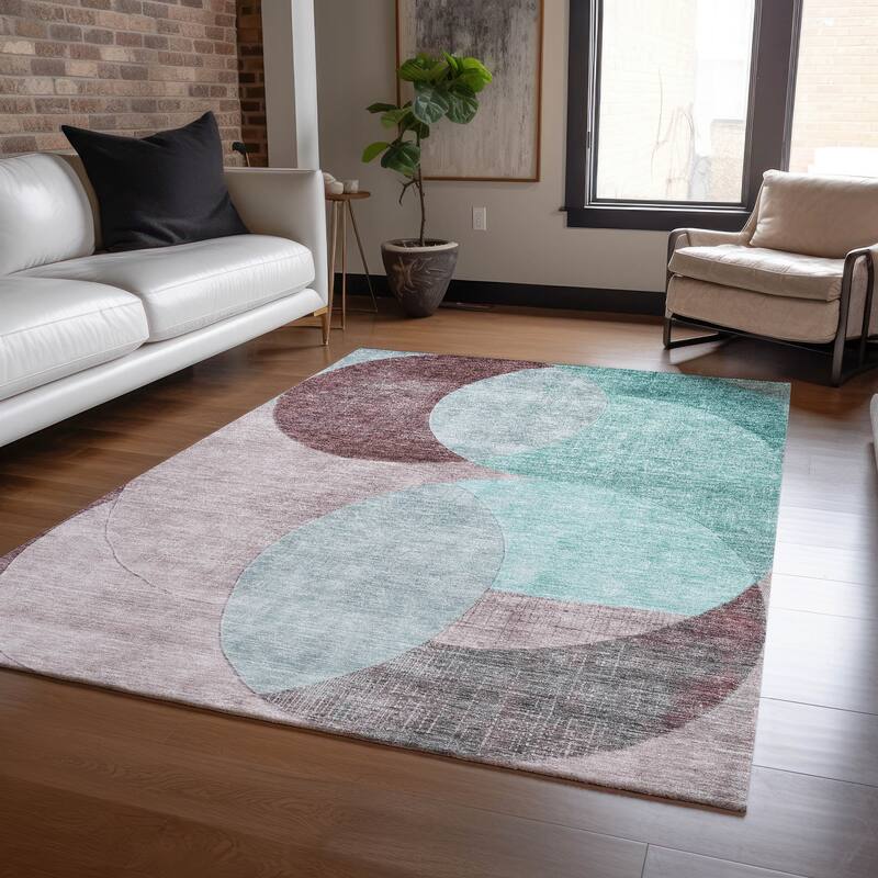 Machine Washable Indoor/ Outdoor Contemporary Deco Chantille Rug - Teal - 2'6" x 3'10"