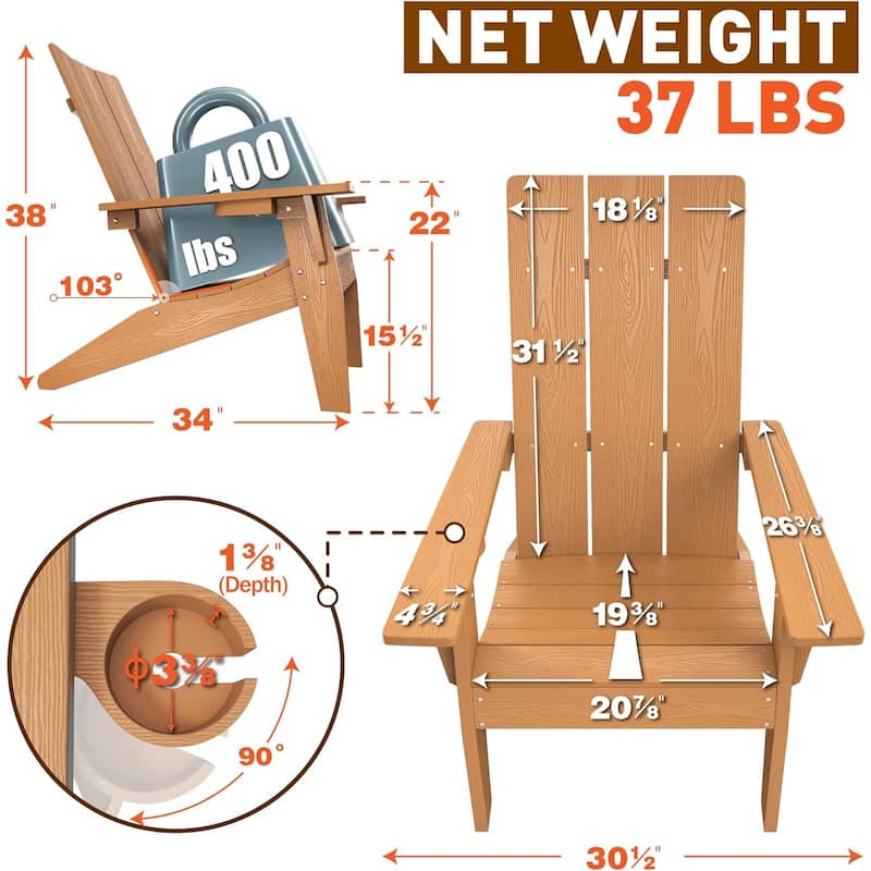 WINSOON All Weather HIPS Outdoor Adirondack Chair with Cup Holder