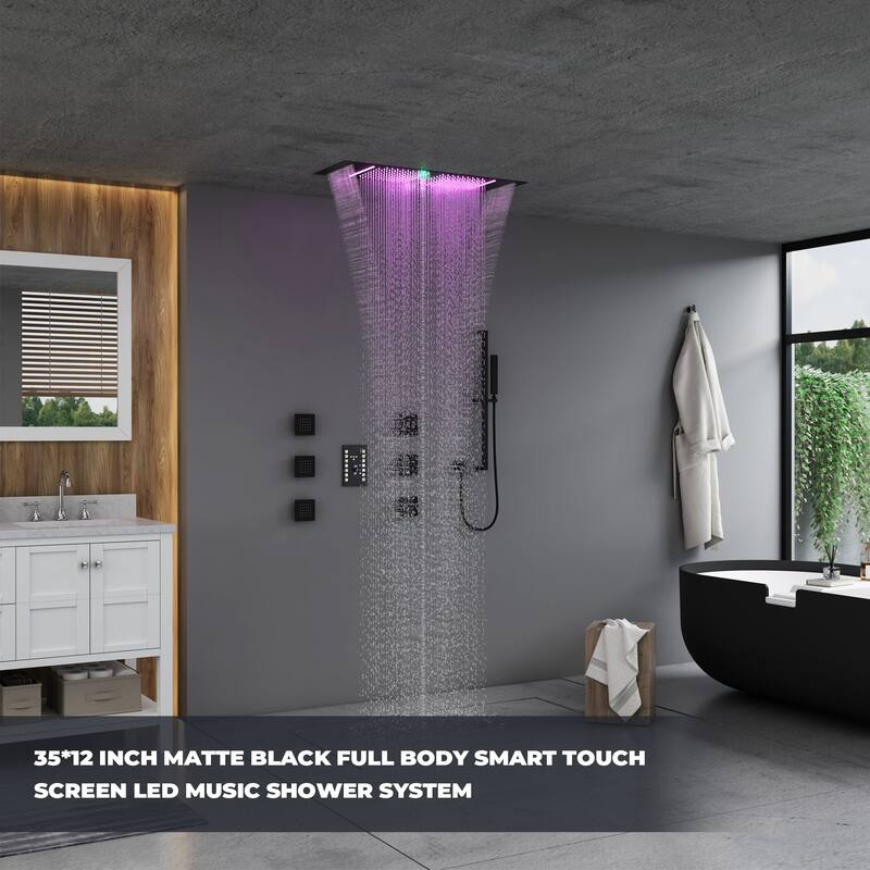 Luxury Shower System, 64-Color LED Music Multi-Function Thermostatic Shower Faucet Set with 6 Body Jets & Handheld Shower Head