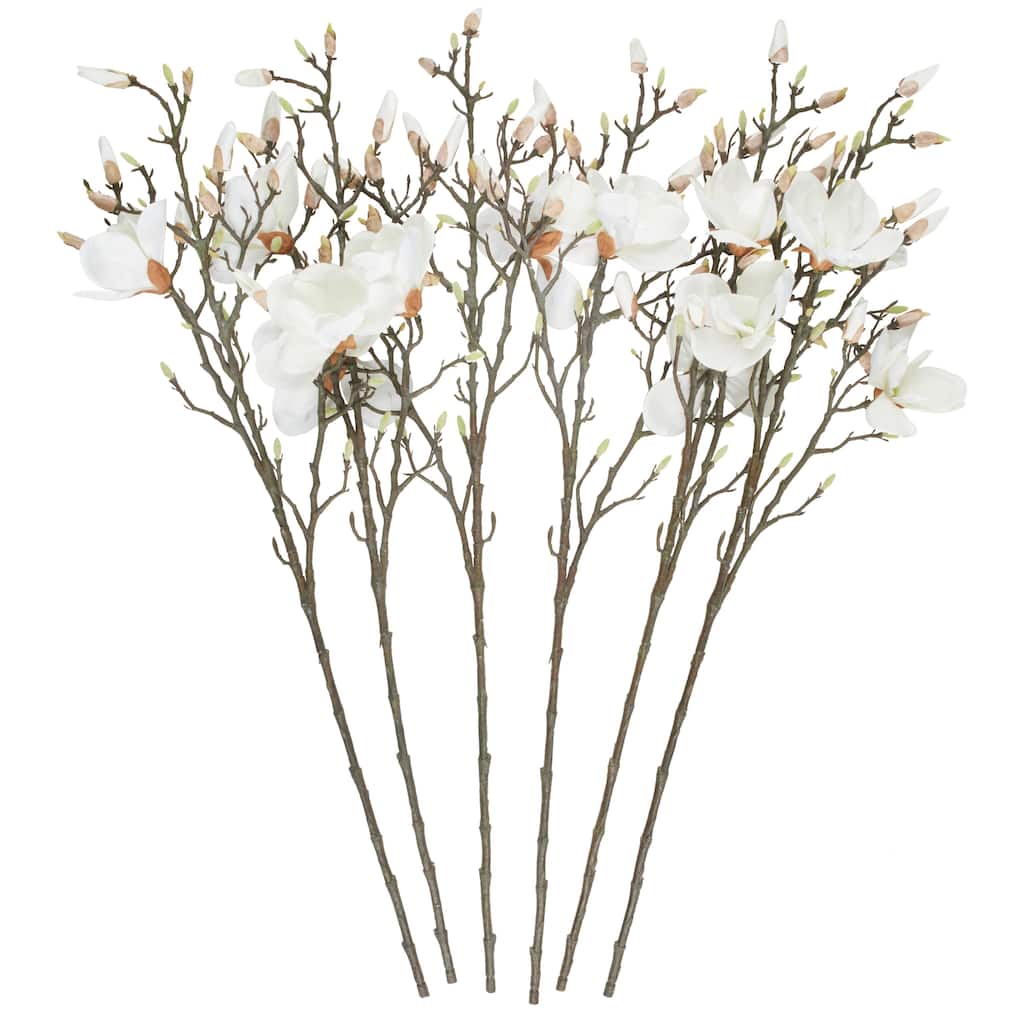 Plastic Magnolia Tall Artificial Flower Stem - Set of 6 White - Roche River Decor
