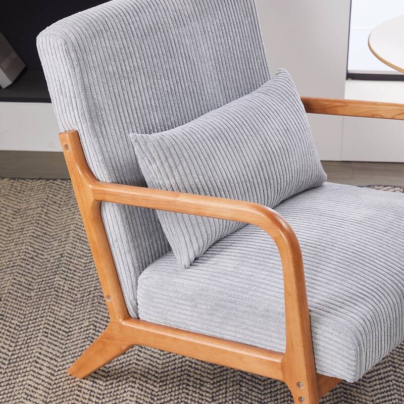 Mid-Century Modern Accent Chair, Arm Chair Living Room Chairs with Pillow Upholstered Reading Chair with Solid Wood Frame