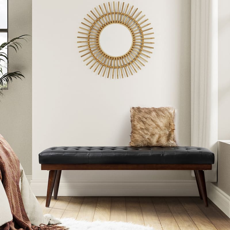 Felisa Modern Genuine Leather Tufted Bench With Solid Wood Base By HULALA HOME - Black