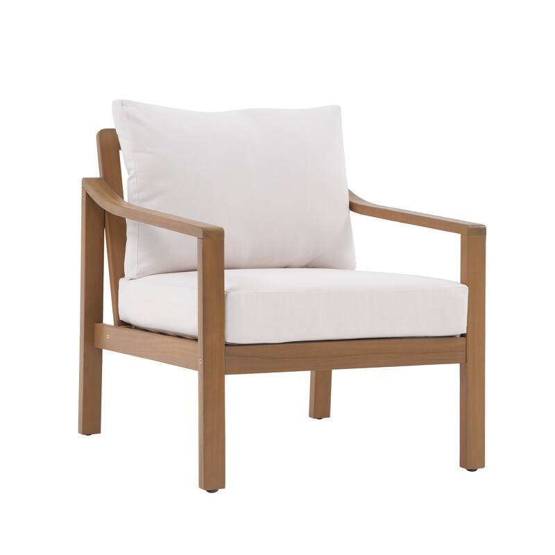 Outdoor 5 Piece Wooden Chair Set With Table And Cushion