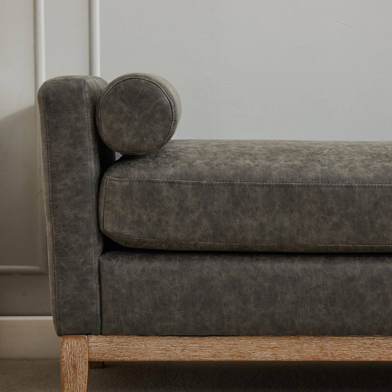 ​66" Upholstered Storage Bench - PU with Bolster Pillows