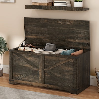 Moasis Farmhouse Storage Chest Storage Bench with 2 Safety Hinges