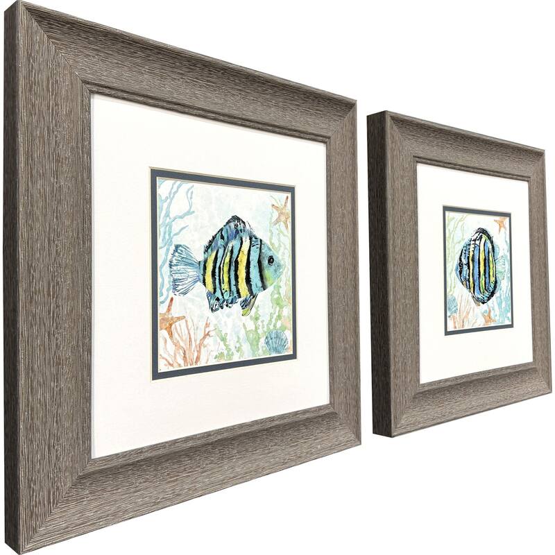 HomeRoots Set Of Two Striped Tropical Fish Brown Framed Wall Art