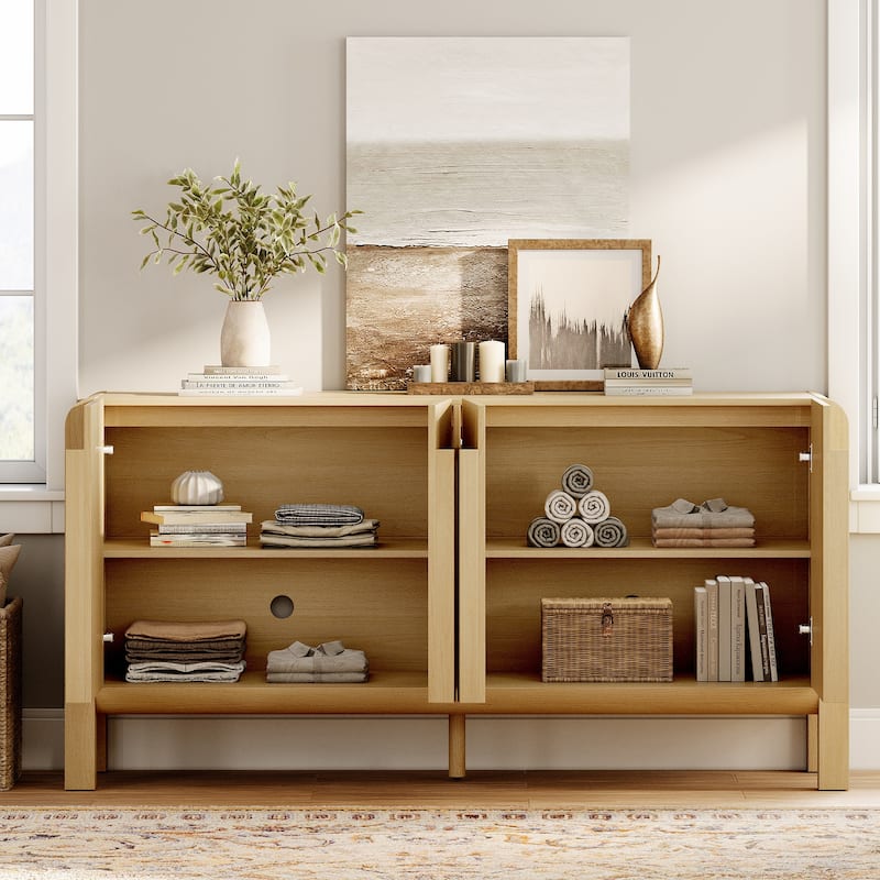 WAMPAT 63" Modern TV Stand With Storage, Entertainment Center With Adjustable Shelves,Wooden TV Console With 4 Doors