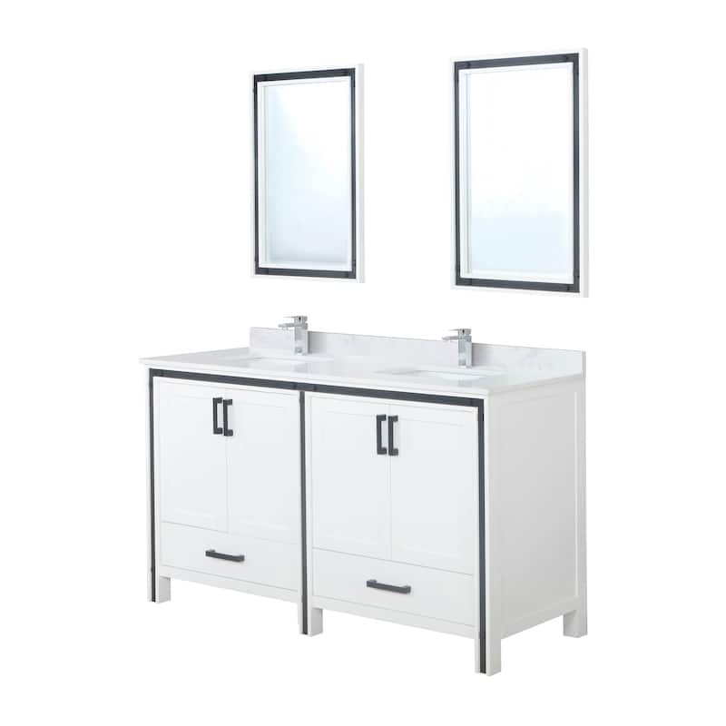 Ziva Bath Vanity, White Quartz Top, Faucet Set and Mirrors