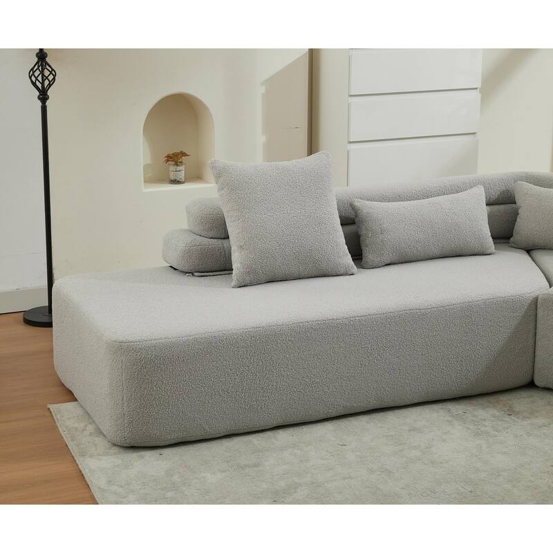 128" Cloud Sectional Sofa, Fabric Upholstered Couch with Deep Seat, Modern Couches No Assembly for Apartment Living Room