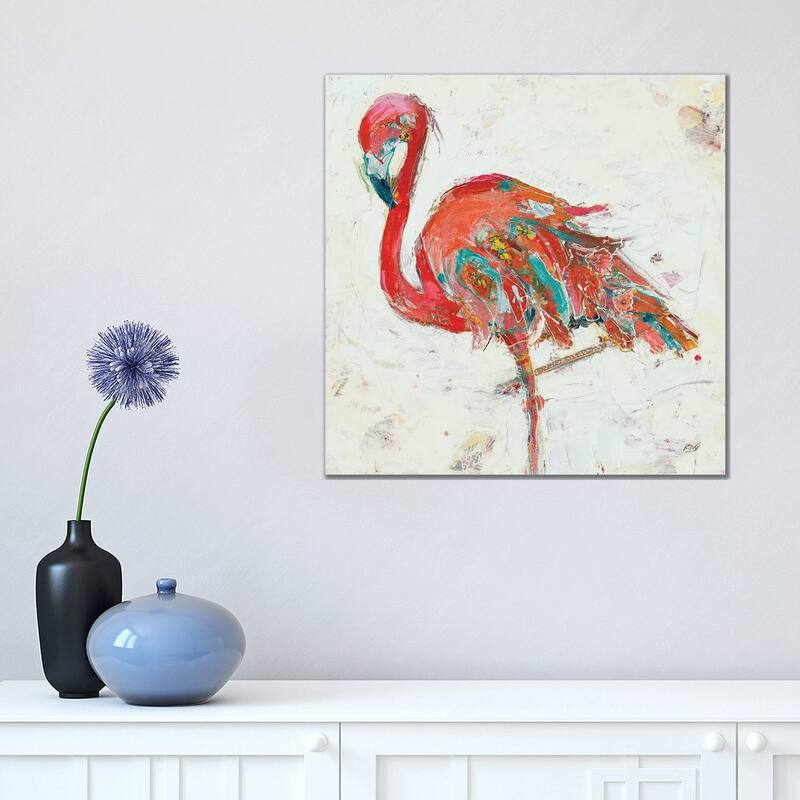 iCanvas "Flamingo on White" by Kellie Day Canvas Print - 18x18x1.5