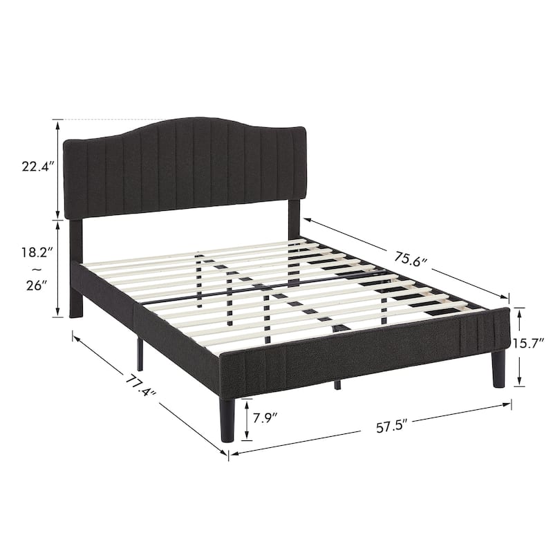 VECELO Upholstered Bed Frames, Platform Beds with Height Adjustable Teddy Fabric Headboard, 7.9'' Under Bed Space