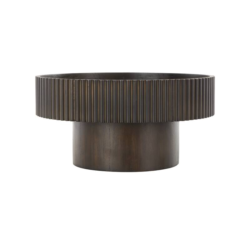 Dark or Light Brown Wood Ribbed Decorative Bowl with Elevated Base