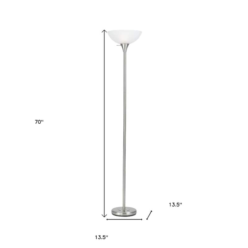 HomeRoots 70" Nickel Metal Torchiere Floor Lamp With White Glass Dome Shade - 13.5