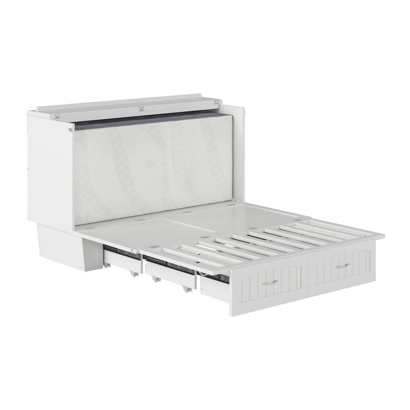 Sydney Queen Murphy Bed Chest with 6" Mattress, Storage Drawer & Built-In Charger in White