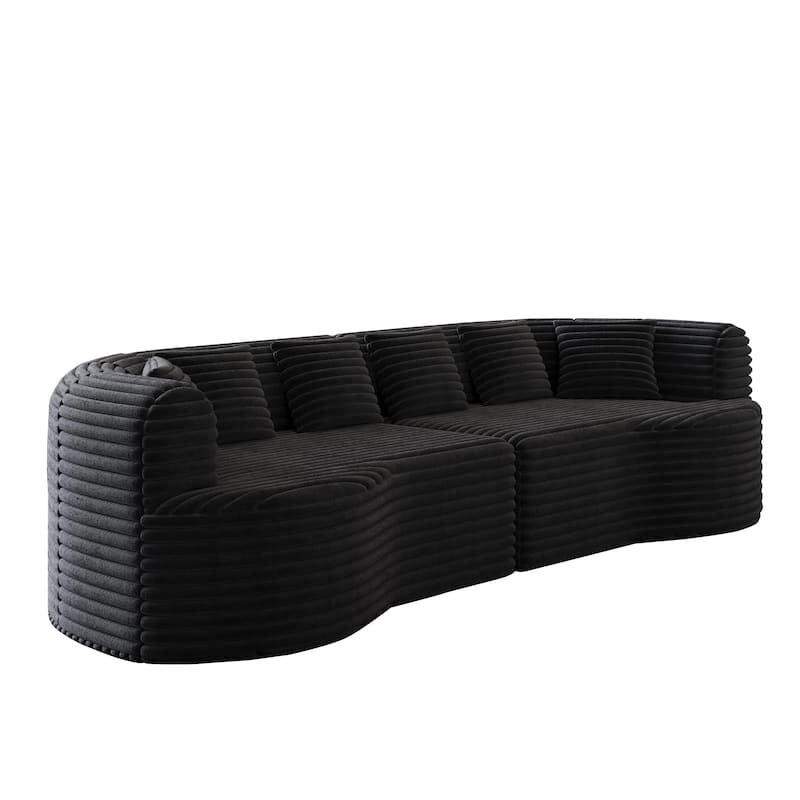 Corduroy Curved Chaise Sectional Sofa with Deep Seating and 6 Pillows