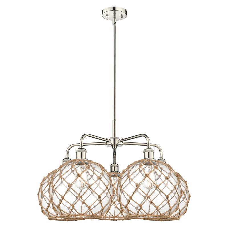 Innovations Lighting Endless Possibilities Ballston - Farmhouse Rope - 5 Light 29" Stem Hung Chandelier - Clear Glass with Brown Rope/Polished Nickel