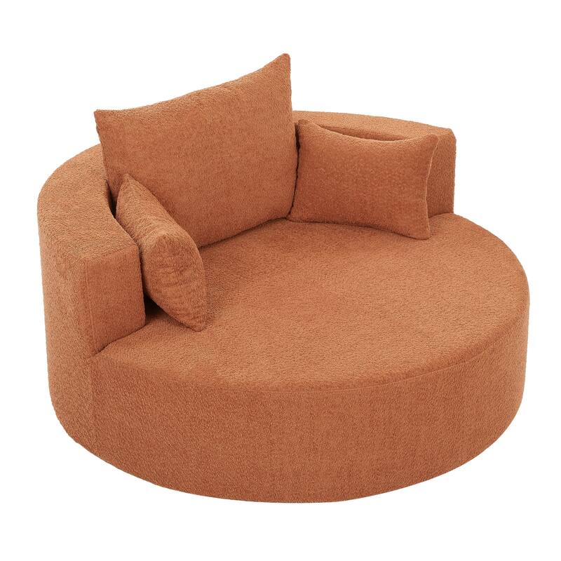 56"W Oversized Swivel Round Lounge Chair, Modern Chenille Accent Chair with 3 Pillow, Upholstered Single Sofa Chair