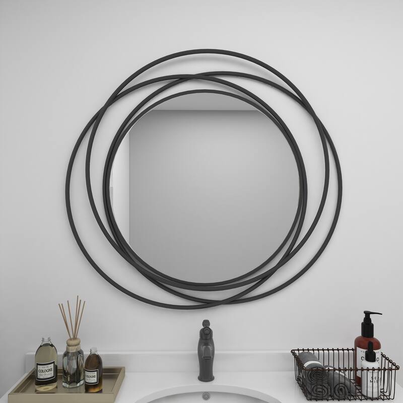 Stylish Metal Wall Mirror with Overlapping Circles and Foiled Finish - Gold or Gray