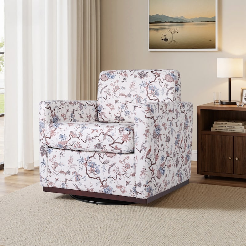Pattern Swivel Armchair Linen Upholstered Accent Chair