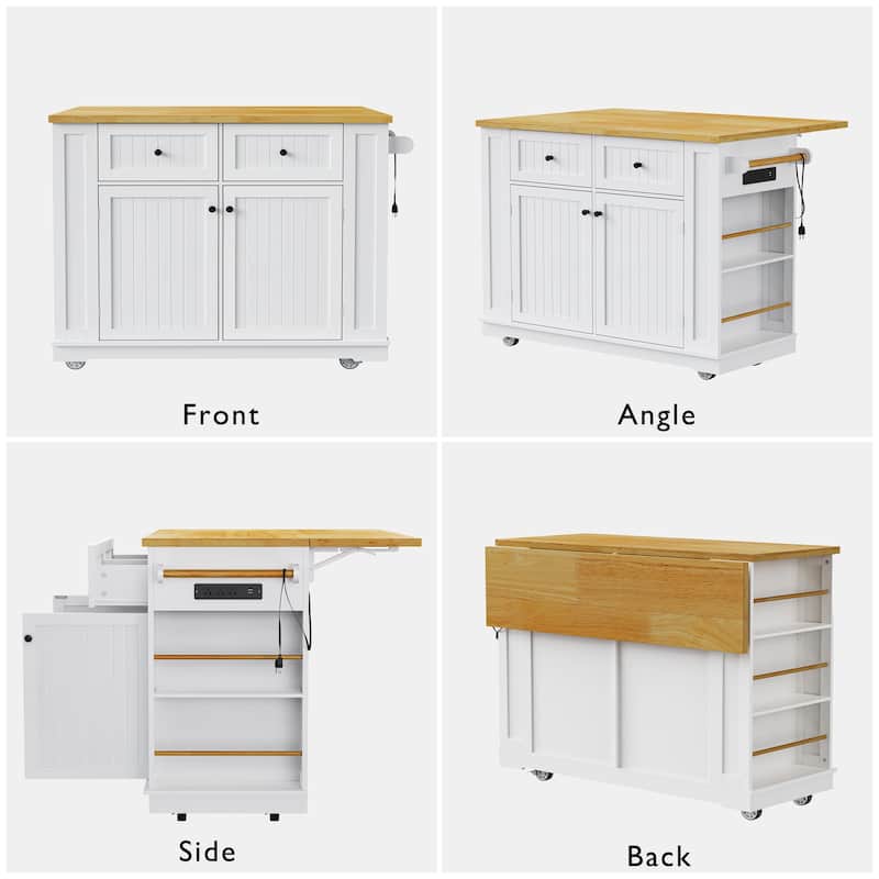Kitchen Island Cart with Drop Leaf Rolling Kitchen Storage Cart on 5 Wheels with Drawers, Mobile Island Table for Kitchen