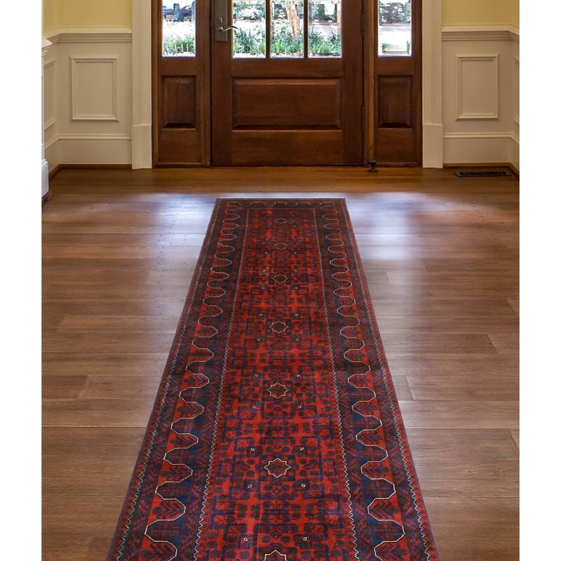 Khamyab Musayyab Red/Navy Runner - 2'9" x 12'7"